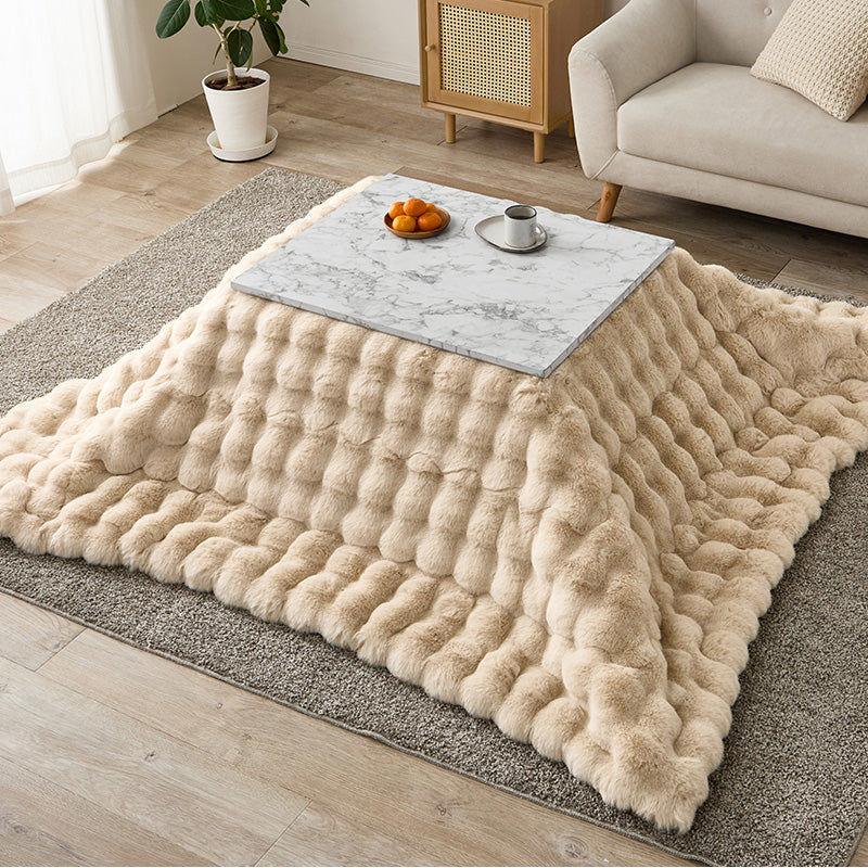 こたつ＋うす掛け布団 ２点セット 大理石柄のこたつテーブルとラビットファーのようなふわもこ掛け布団セット