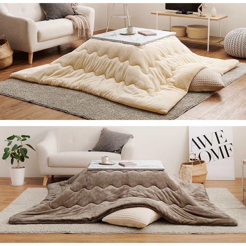 こたつ＋うす掛け布団 ２点セット 大理石柄のこたつテーブルととろけるような肌触りのシンプルな掛け布団セット フランネル