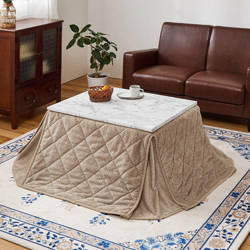 こたつ＋うす掛け布団 ２点セット 大理石柄のこたつテーブルとニット柄の掛け布団セット ひとり暮らしに
