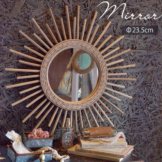 鏡 ミラー おしゃれ 丸型 ラタン 壁掛け ナチュラル かわいい 北欧 ウォールミラー