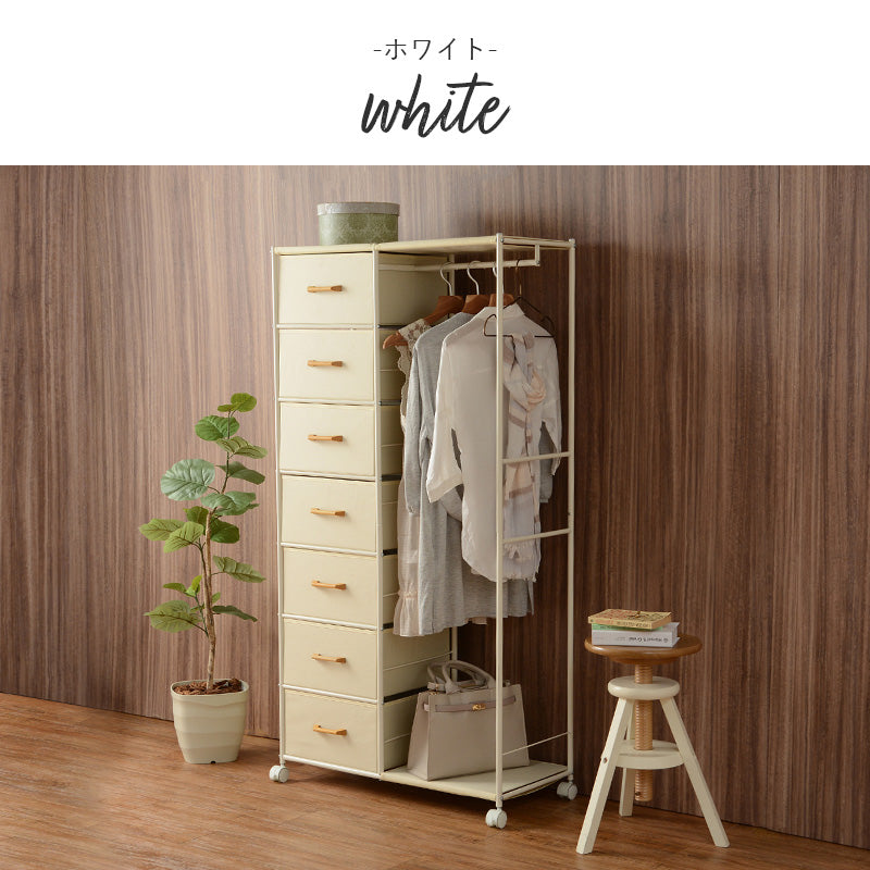 引出し収納も兼ね備えたハンガーラック 幅80cm 7杯 キャスター付