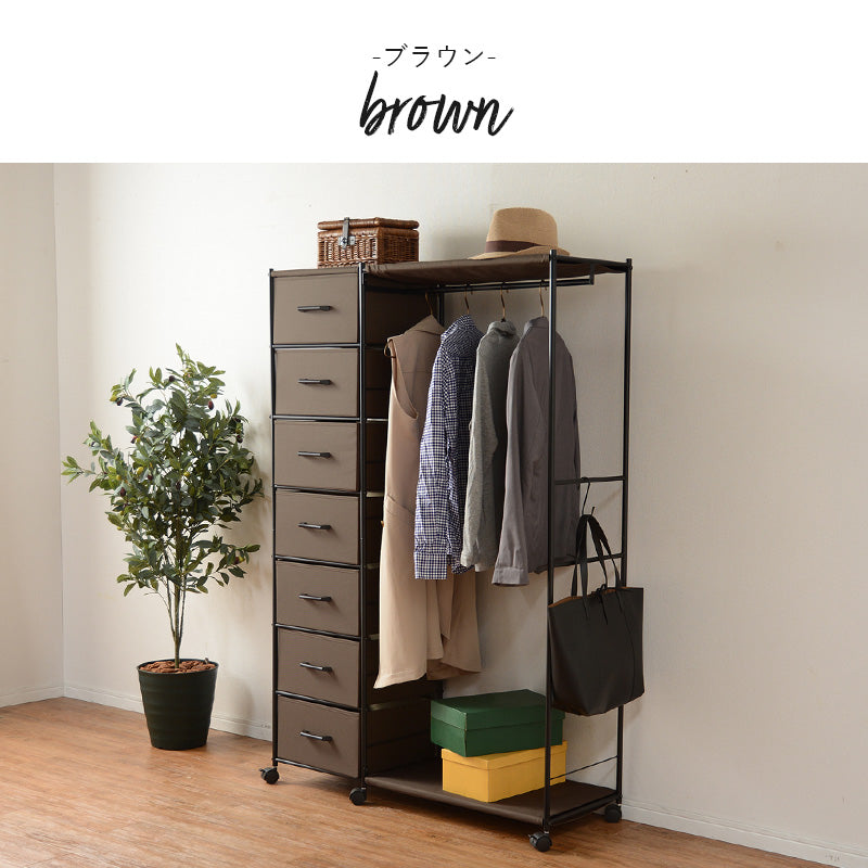 引出し収納も兼ね備えたハンガーラック 幅105cm 7杯 キャスター付