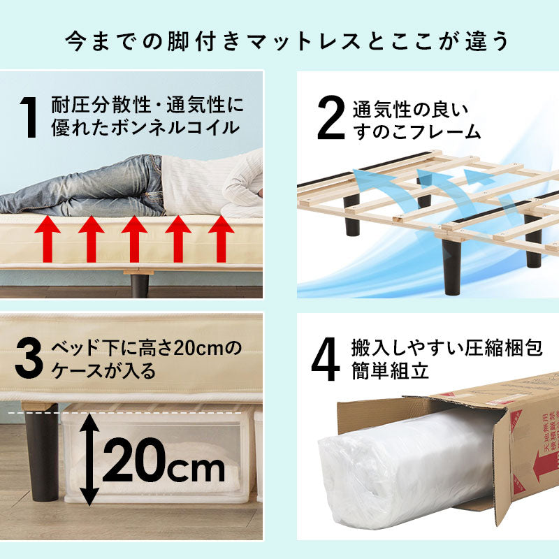 ボンネルコイルマットレスベッド すのこベッド　省スペース セミシングル