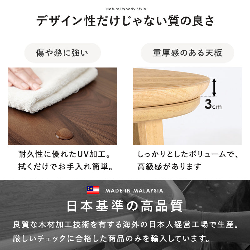 こたつ＋うす掛け布団 ２点セット 天然木の円形こたつ ケーブル編み セーターのようなおしゃれな掛け布団 こたつ布団セット