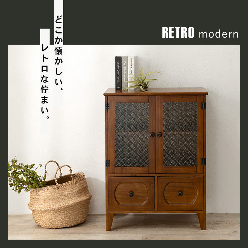 レトロキャビネット クラシックタイプ ガラス戸 (約)幅60×奥行35×高さ80cm 木製 上質