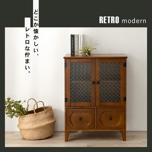 レトロキャビネット クラシックタイプ ガラス戸 (約)幅60×奥行35×高さ80cm 木製 上質