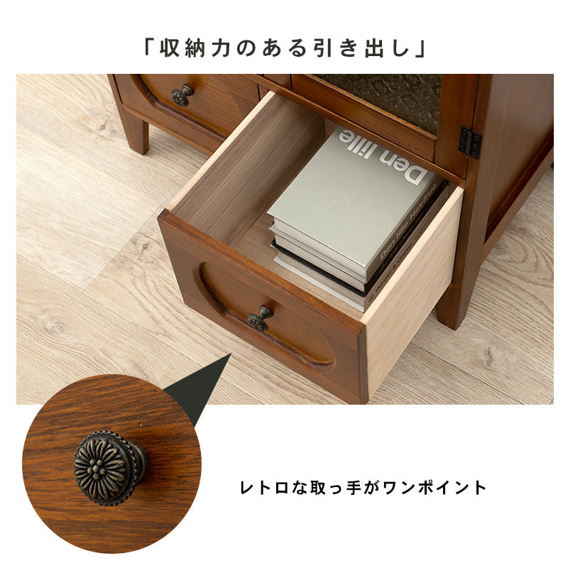 レトロキャビネット クラシックタイプ ガラス戸 (約)幅60×奥行35×高さ80cm 木製 上質