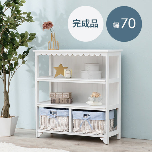 まるでフリルが付いたようなデザインが可愛いデザインのキャビネット｡内布付きバスケット2つ付き(約)幅70×奥行30×高さ75cm