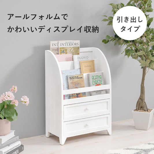 シャビーホワイトが可愛いシンプルなアンティーク調マガジンラック (約)幅48×奥行27×高さ73cm