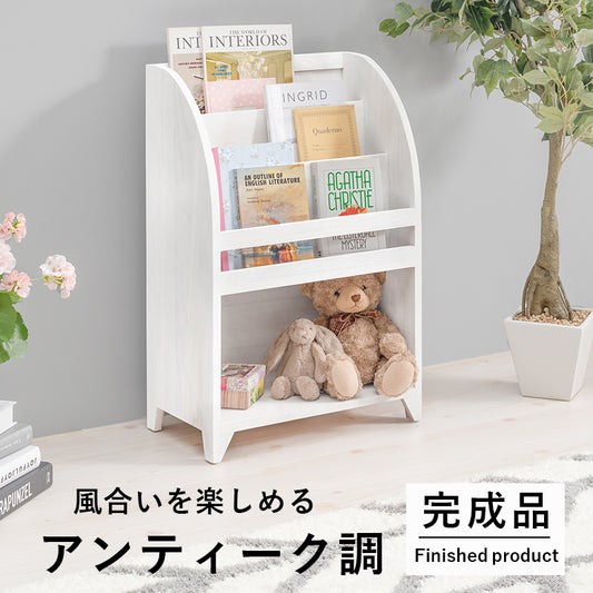 シャビーホワイトが可愛いシンプルなアンティーク調マガジンラック (約)幅48×奥行27×高さ73cm