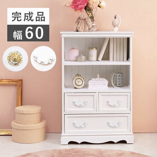 キラキラとしたクリスタル調の取っ手がついた上品なオープンラック キャビネット（ホワイト）(約)幅60×奥行33.5×高さ91cm