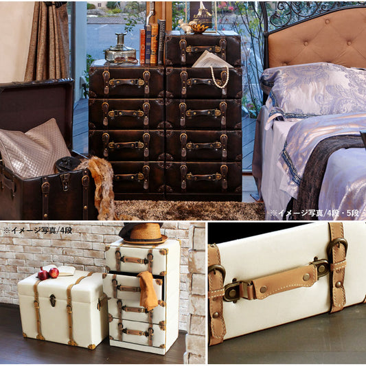 センスと遊び心あるトランク型チェスト おしゃれ ワイド 4段 一人暮らし トラッドスタイル 引き出し 幅61cm