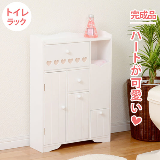 省スペースでもペーパーロールやお掃除ブラシなどを清潔スッキリ収納 トイレラック（ホワイト）(約)幅45×奥行14×高さ63cm