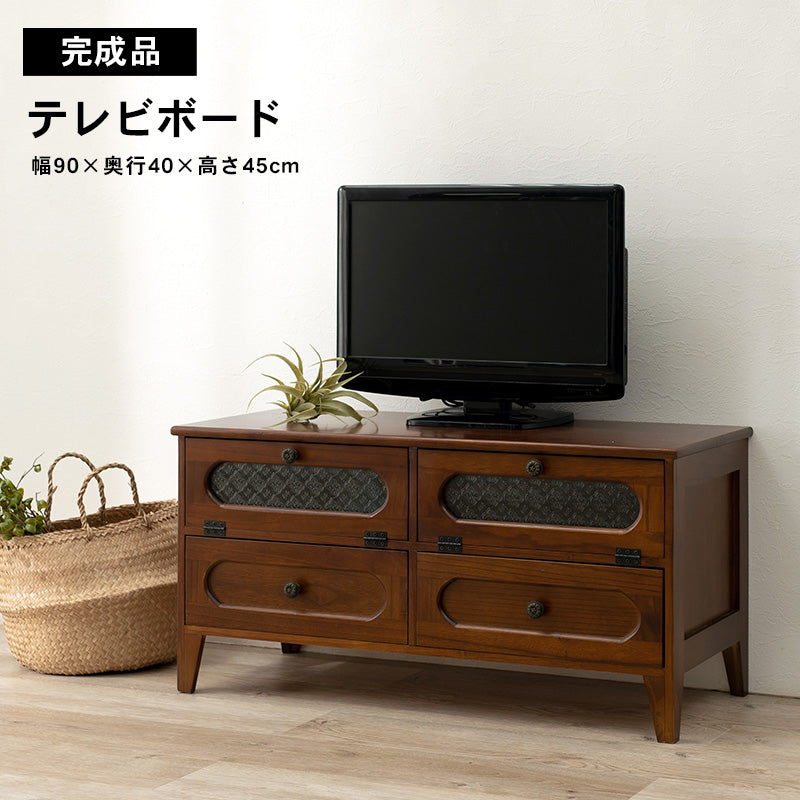 レトロTV台 クラシックテレビボード 収納付き　木製　90cmのコンパクトタイプ