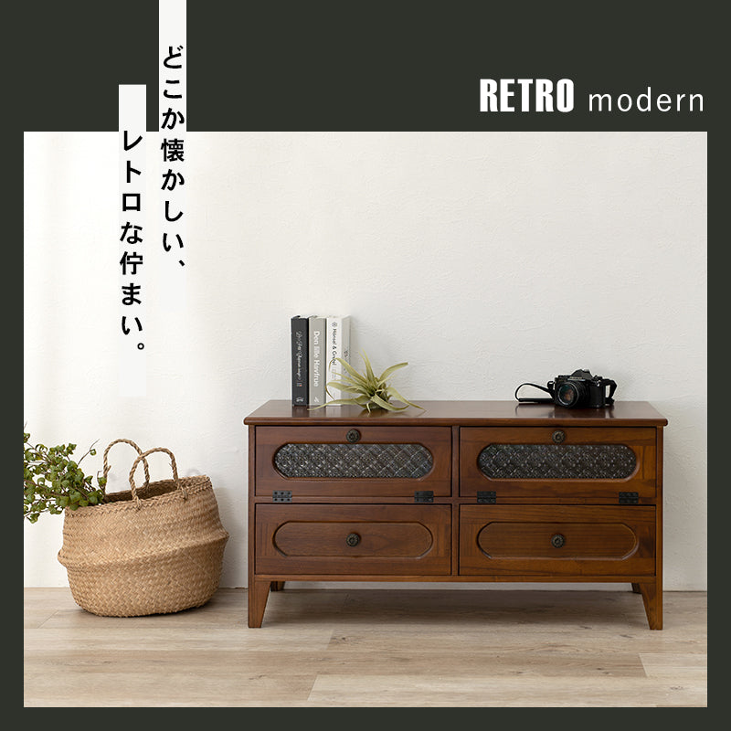 レトロTV台 クラシックテレビボード 収納付き　木製　90cmのコンパクトタイプ