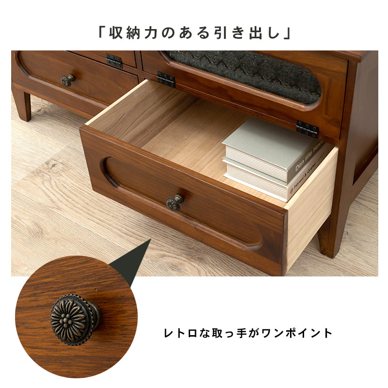 レトロTV台 クラシックテレビボード 収納付き　木製　90cmのコンパクトタイプ