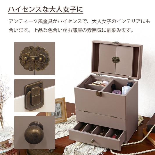 アンティーク風 大人かわいいコスメボックス 三面鏡タイプ 大容量