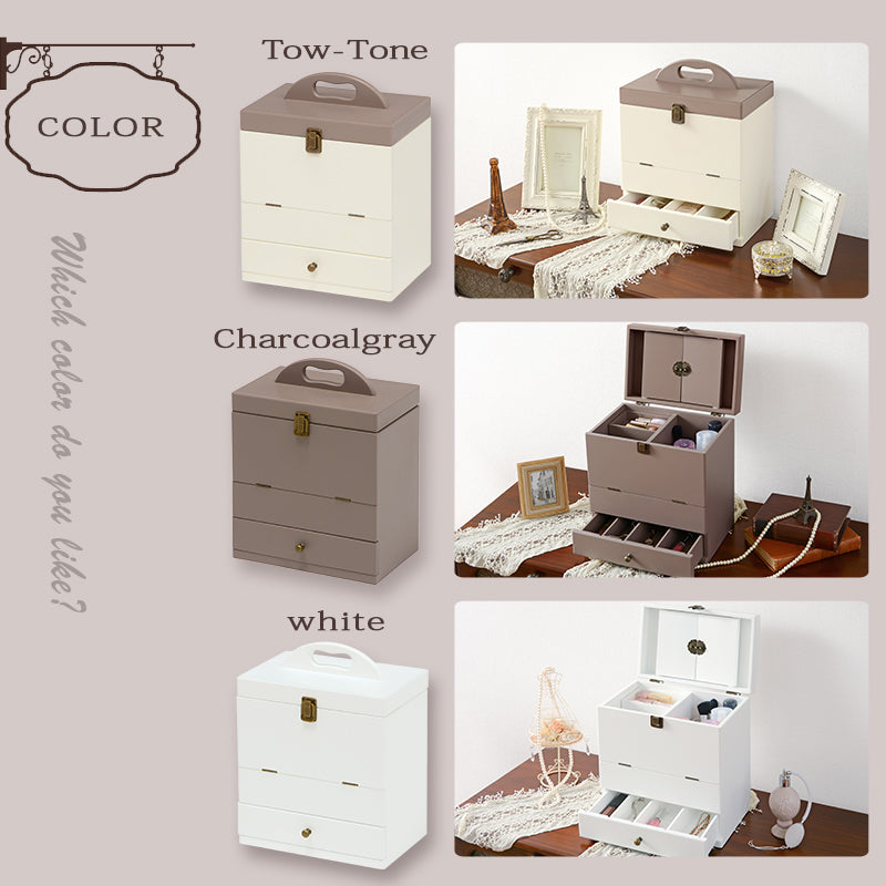 アンティーク風 大人かわいいコスメボックス 三面鏡タイプ 大容量