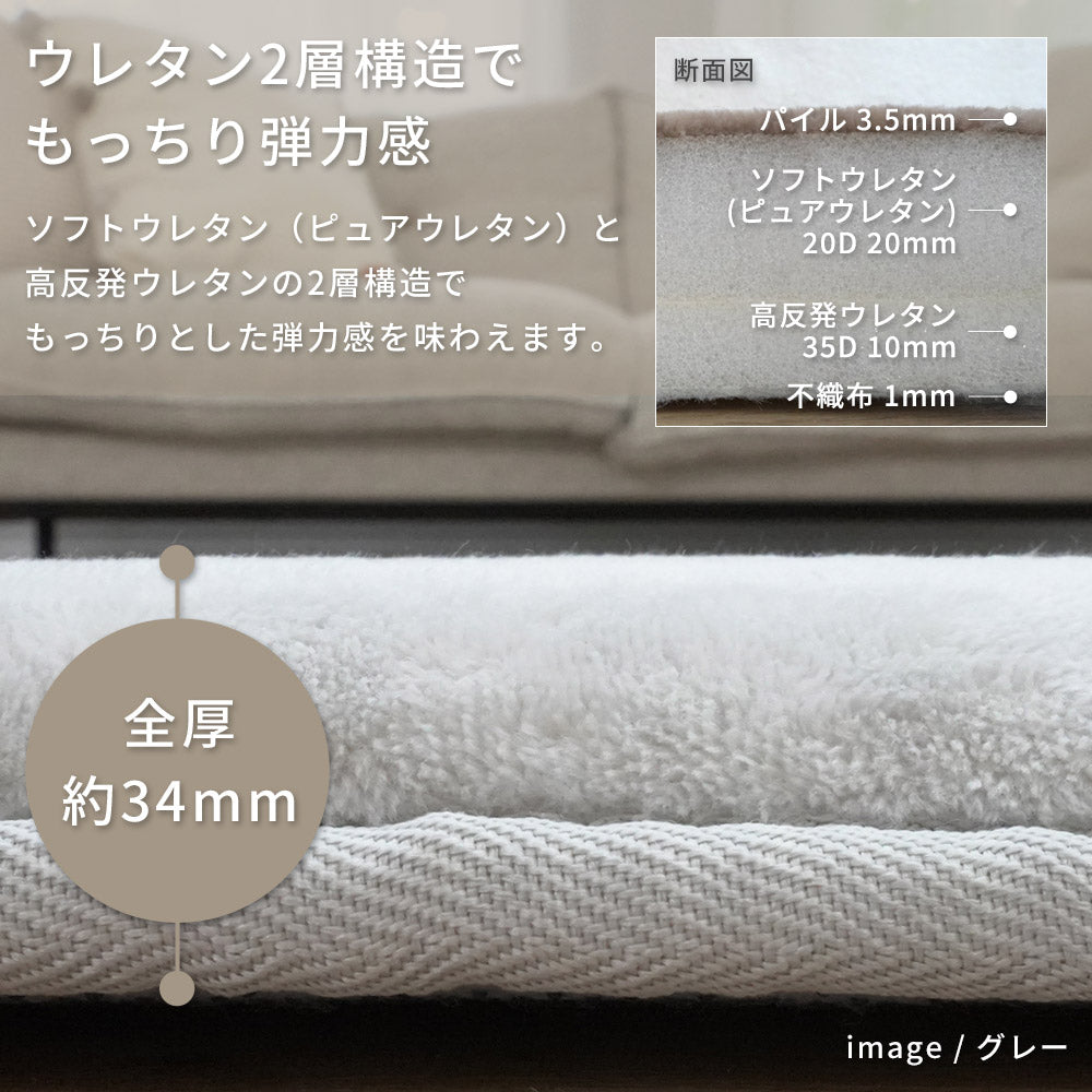 高反発2層ウレタンフランネルボリュームラグ 抗菌 防臭・低ホルムアルデヒド 滑り止め付