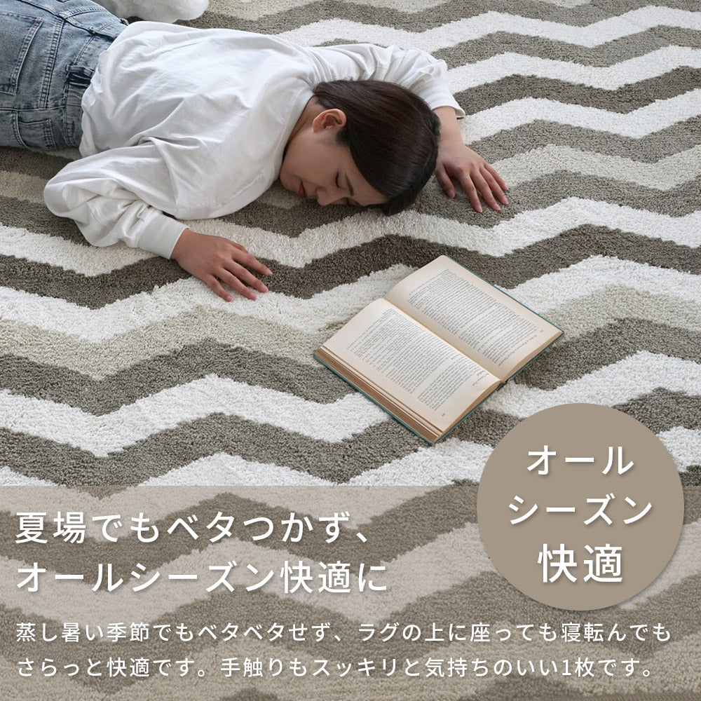 洗える抗菌防臭防ダニ デザインラグ  手洗いOK 滑り止め付 ヘリンボーン