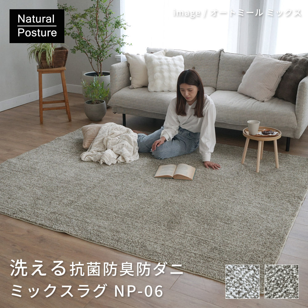 洗える抗菌防臭防ダニ ミックスラグ  手洗いOK 滑り止め付