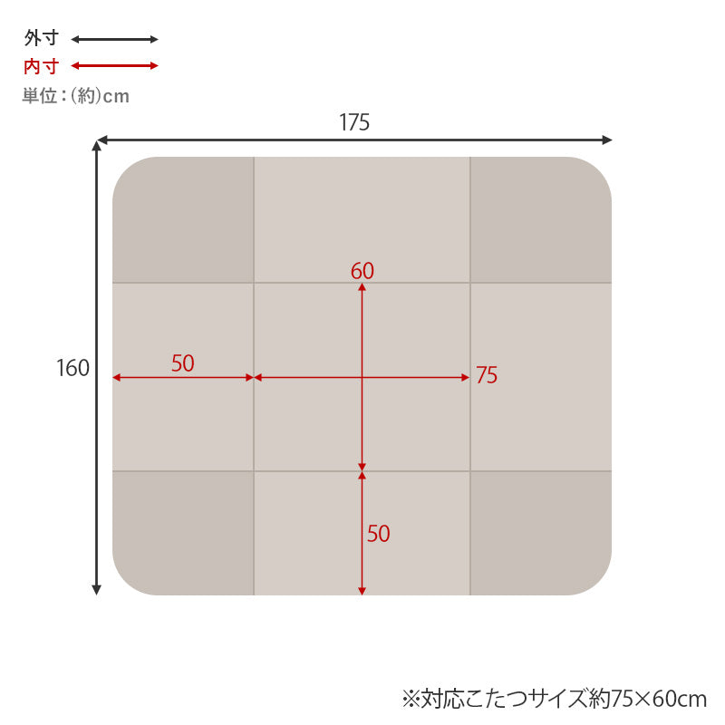こたつ布団  掛布団 洗える おしゃれ 省スペースコタツ布団 フランネル 幅175×奥行160cm 長方形
