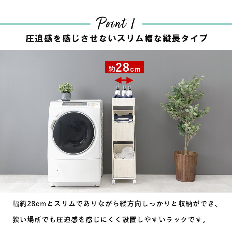 ランドリーラック キャスター付収納ボックス  バスケットタイプ 幅28×奥行45cm 2個タイプ