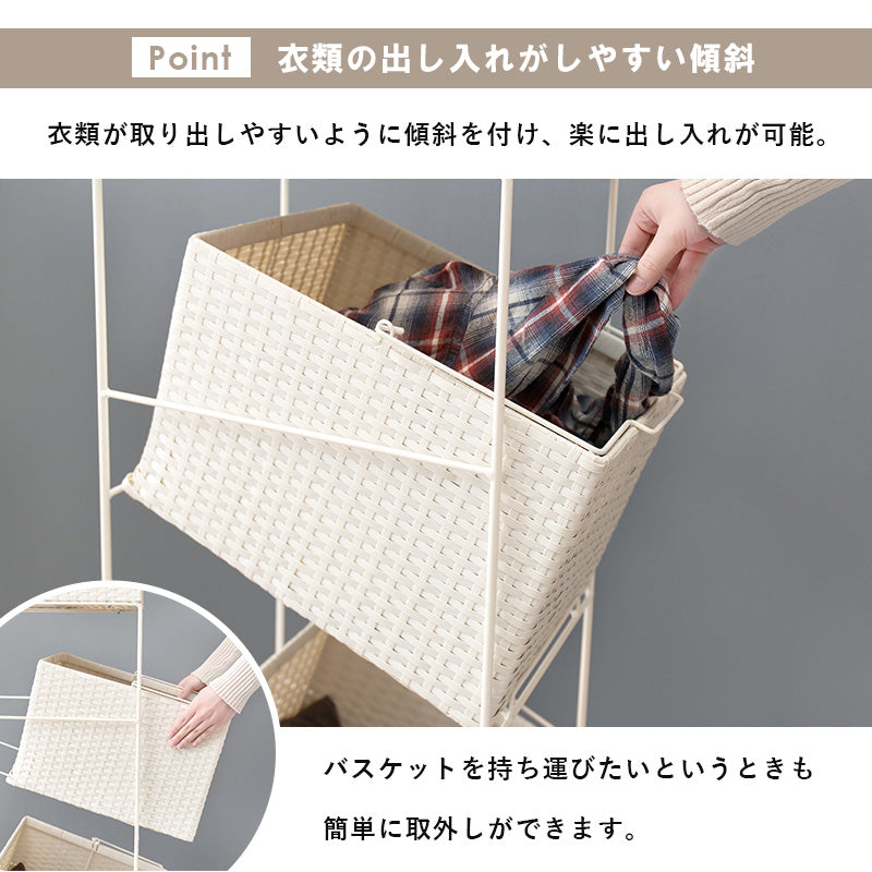 ランドリーラック キャスター付収納ボックス  バスケットタイプ 幅28×奥行45cm 2個タイプ