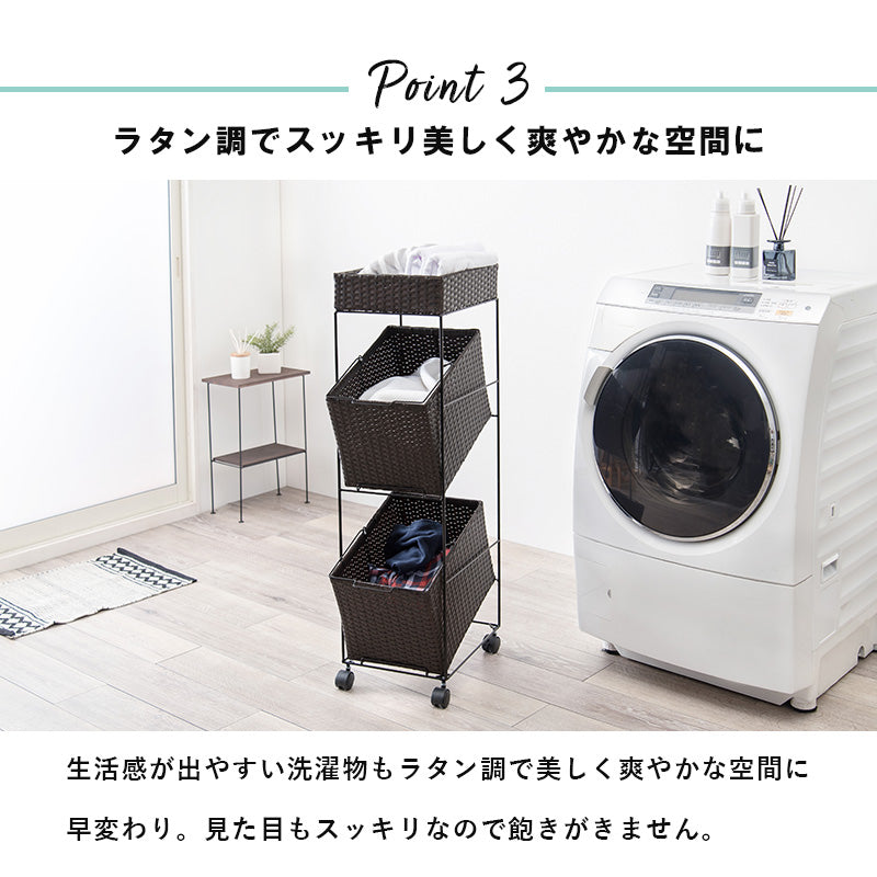 ランドリーラック キャスター付収納ボックス  バスケットタイプ 幅28×奥行45cm 2個タイプ