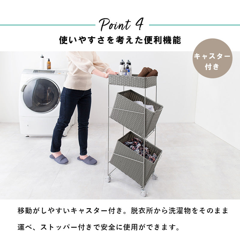ランドリーラック キャスター付収納ボックス  バスケットタイプ 幅28×奥行45cm 2個タイプ