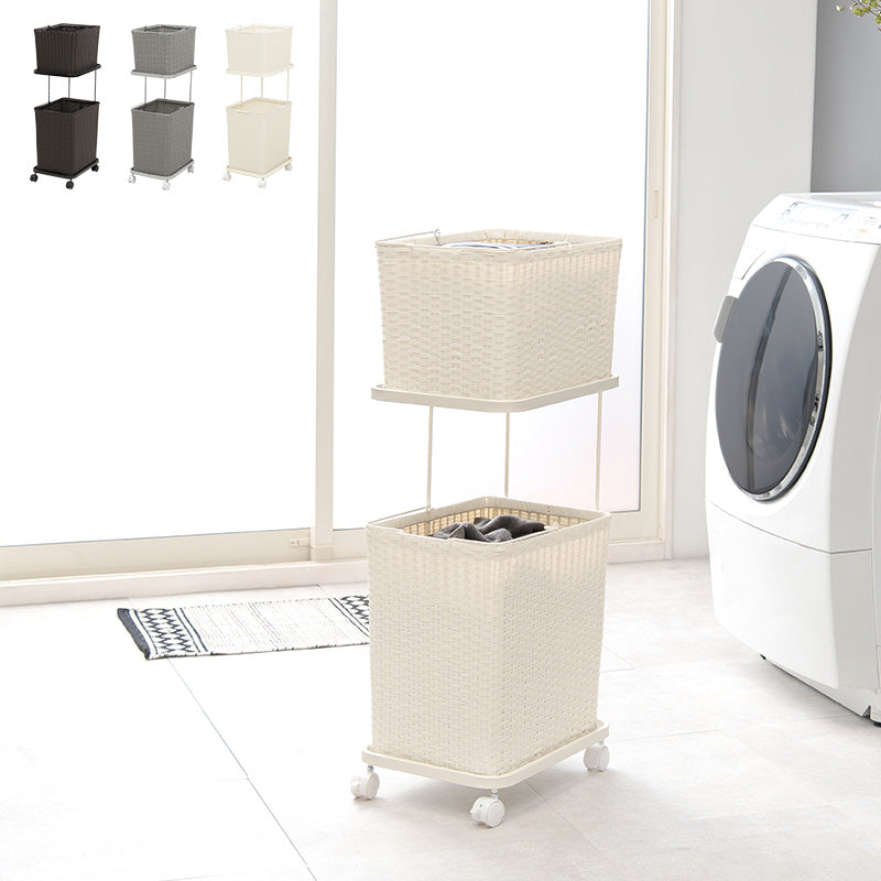 ランドリーラック バスケットは持ち運べて便利 キャスター付収納ボックス  バスケットタイプ 幅30×奥行40cm 2個タイプ