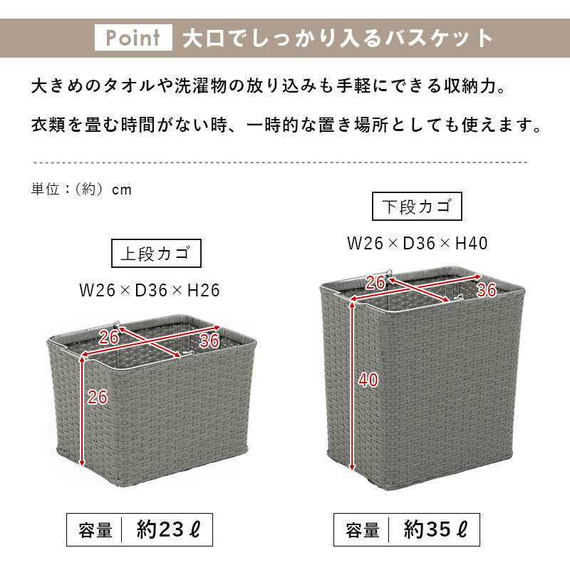ランドリーラック バスケットは持ち運べて便利 キャスター付収納ボックス  バスケットタイプ 幅60×奥行40cm 4個タイプ