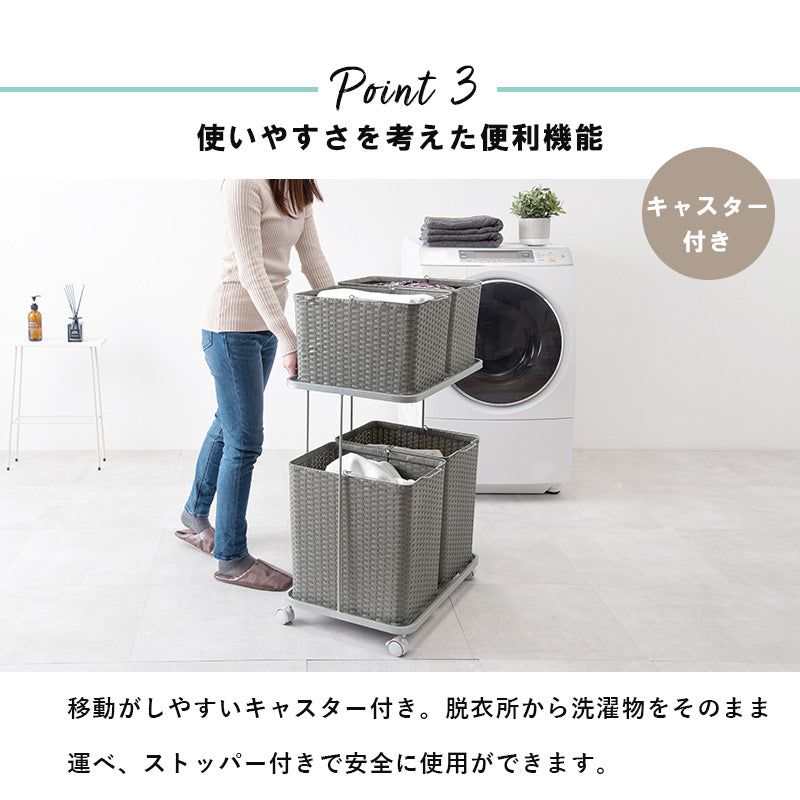 ランドリーラック バスケットは持ち運べて便利 キャスター付収納ボックス  バスケットタイプ 幅60×奥行40cm 4個タイプ