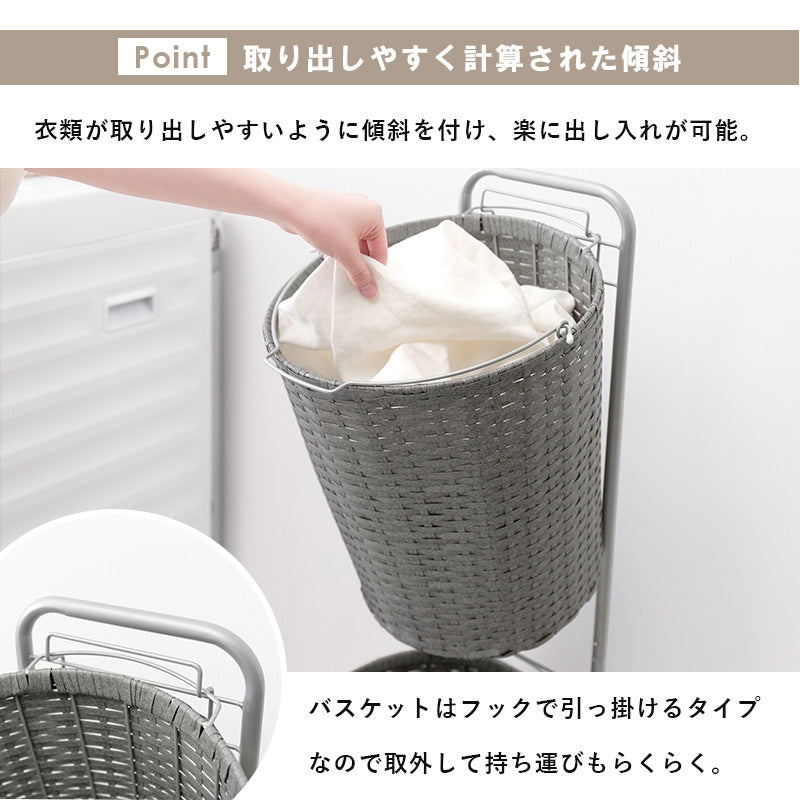 ランドリーラック 縦型 バスケットは持ち運べて便利 キャスター付収納ボックス  バスケットタイプ 幅30×奥行40cm 2個タイプ