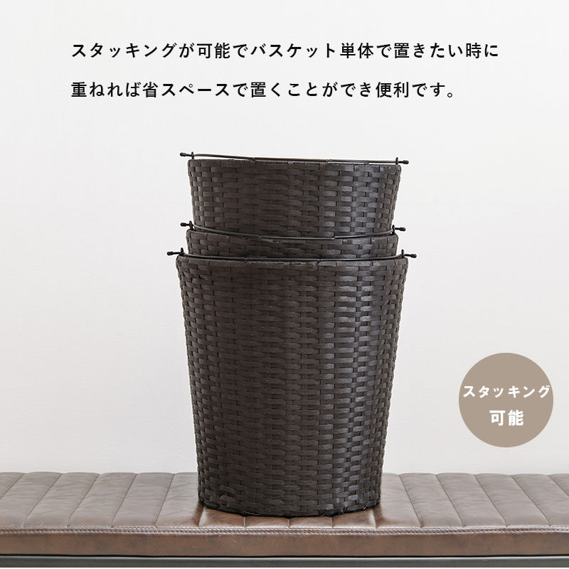 ランドリーラック 縦型 バスケットは持ち運べて便利 キャスター付収納ボックス  バスケットタイプ 幅30×奥行40cm 3個タイプ