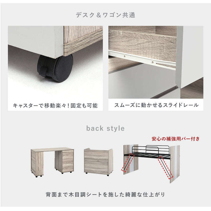 テーブル　ワゴンの付いたシステムベッド 子供部屋　省スペース シングル