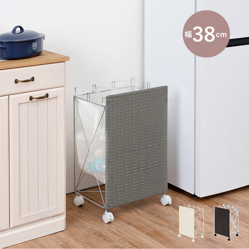 分別ごみ箱ラック ビニール袋をかけて分別が可能なダストワゴン 幅38×奥行28×高さ60.5cm