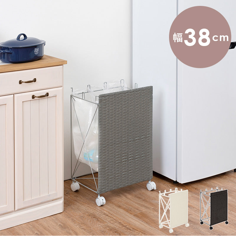 分別ごみ箱ラック ビニール袋をかけて分別が可能なダストワゴン 幅38×奥行28×高さ60.5cm