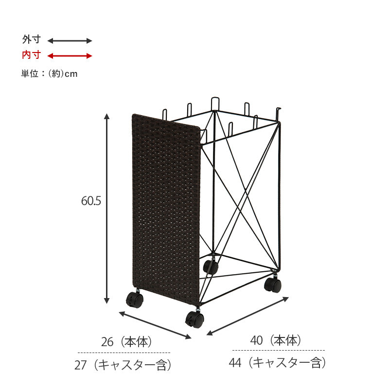 分別ごみ箱ラック ビニール袋をかけて分別が可能なダストワゴン 幅26×奥行40×高さ60.5cm