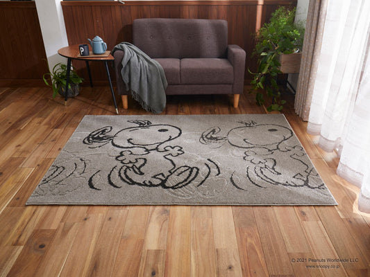 モダンアートのようなダンスを踊るスヌーピーがデザインされたラグ Suppertime RUG - サパータイムラグ