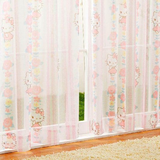 【Sanrio サンリオ】お花とキティちゃんがお部屋をスウィートに彩るレースカーテン 2枚組