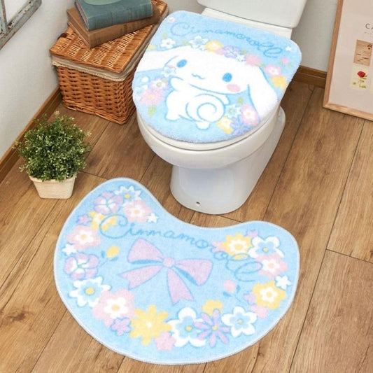 【Sanrio サンリオ】シナモロール のフタカバーとマットのセット！トイレをファンシーな空間へシナモロール  トイレフタカバー・トイレマット2点SET
