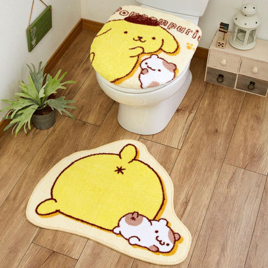 ポムポムプリンのフタカバーとマットのセット！トイレをファンシーな空間へ＜ポムポムプリン  トイレフタカバー・トイレマット2点SET＞