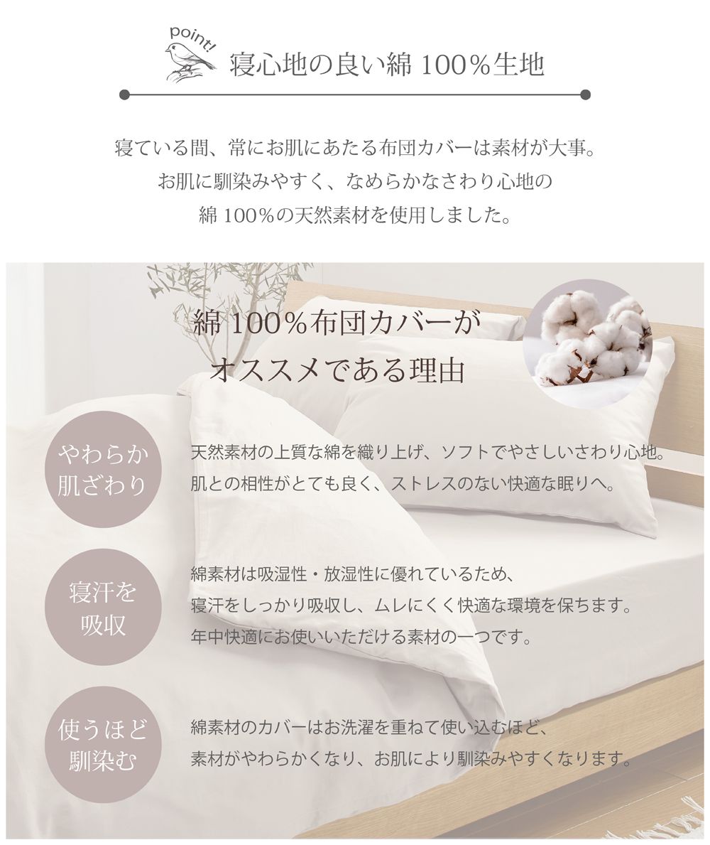 綿100％！オールシーズン使えて肌触りも柔らか＜ボックスシーツ・掛け布団カバー・ピローケース3点SET シングルサイズ＞