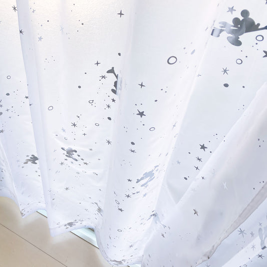 【Disney ディズニー】ミッキー箔プリントがキラキラしたレースカーテン 2枚組