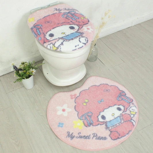 マイメロディ&マイスウィートピアノのフタカバーとマットのセット！トイレをファンシーな空間へ＜マイメロディ&マイスウィートピアノ  トイレフタカバー・トイレマット2点SET＞