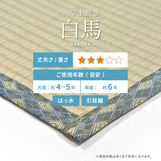 抗カビ・消臭効果のある撥水加工を施した引目織のい草上敷き　白馬(はくば)　対応サイズ：三六間