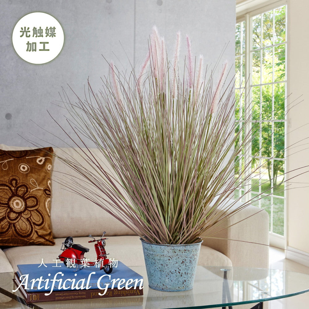 シャビーなバケツ入りでオシャレ度アップ♪バケツシリーズ！オシャレで枯れない人工観葉植物 キャッツテールグラスバケット