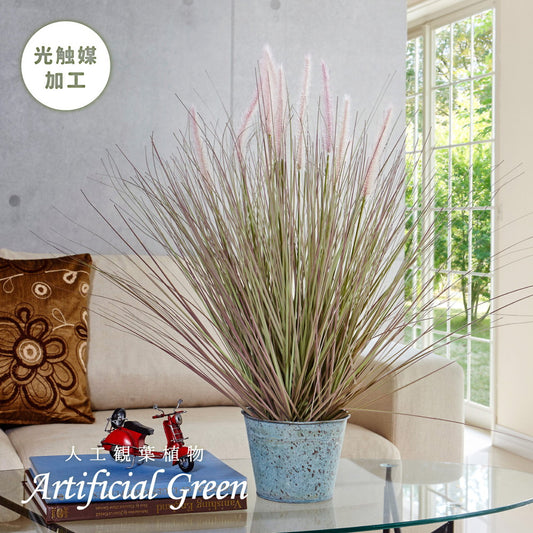 シャビーなバケツ入りでオシャレ度アップ♪バケツシリーズ！オシャレで枯れない人工観葉植物 キャッツテールグラスバケット