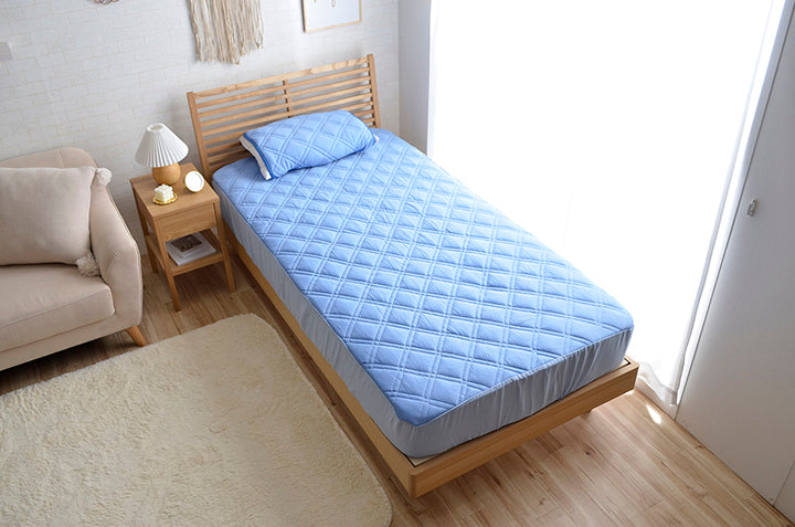 ひんやりとした肌触りで暑い夏に快適な冷感寝具2点セット（ボックスシーツ、枕パッド） シングルサイズ